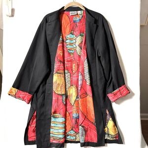 Chico's 3 XL Silk Mandarin Collar Asian Lined Jacket Button Pockets